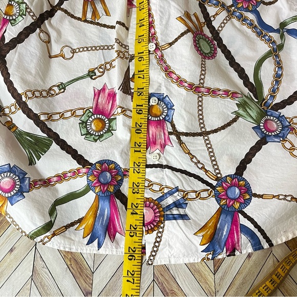 Talbots Long Sleeve Button Front Links & Ribbons Equestrian Cotton Shirt XS - Picture 7 of 10